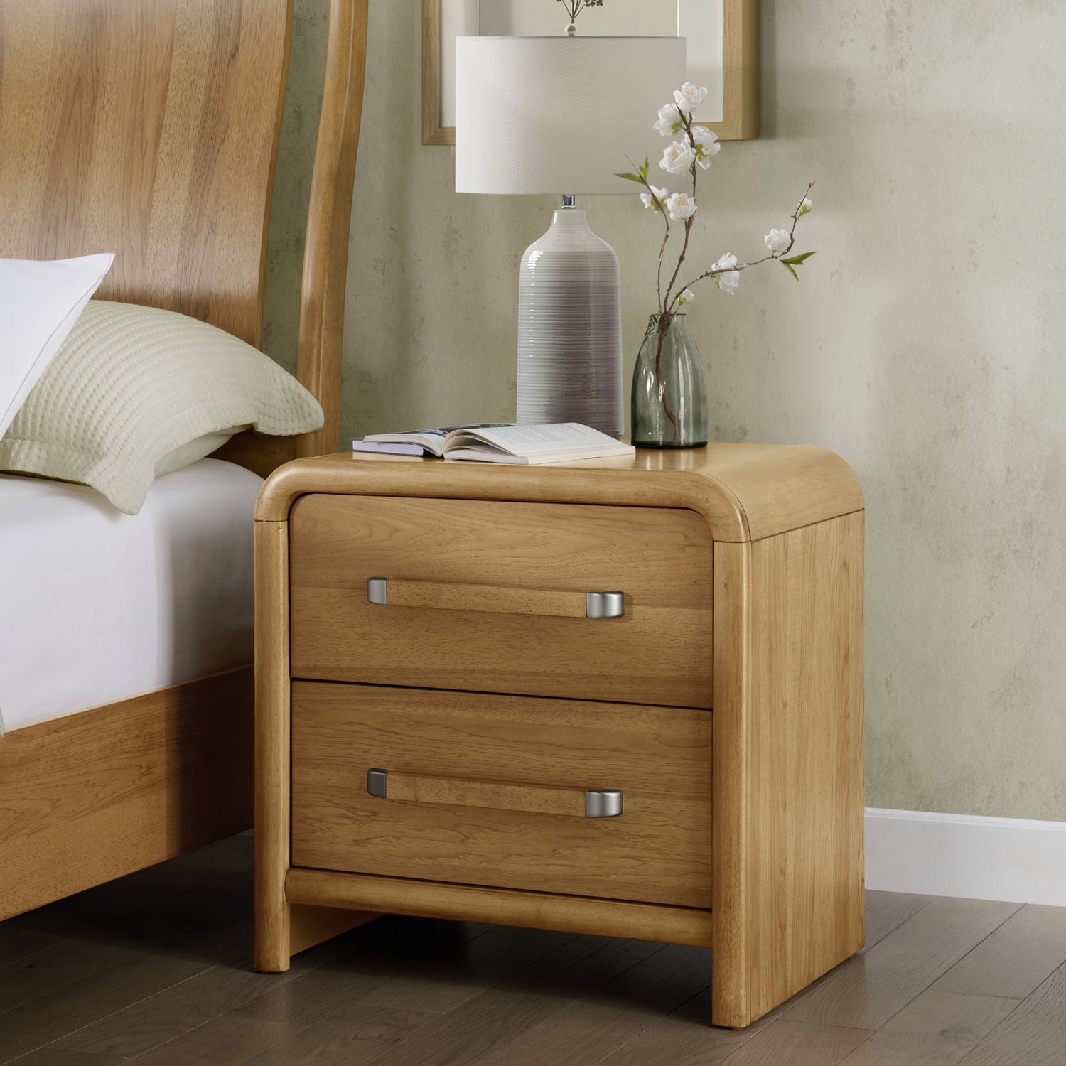 2 Drawer Nightstand With USB Charging - Brown