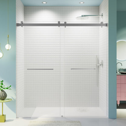 Frameless Double Sliding Soft-Close Shower Door, 3 / 8" (10Mm) Thick SGCC Tempered Glass Door, Matte