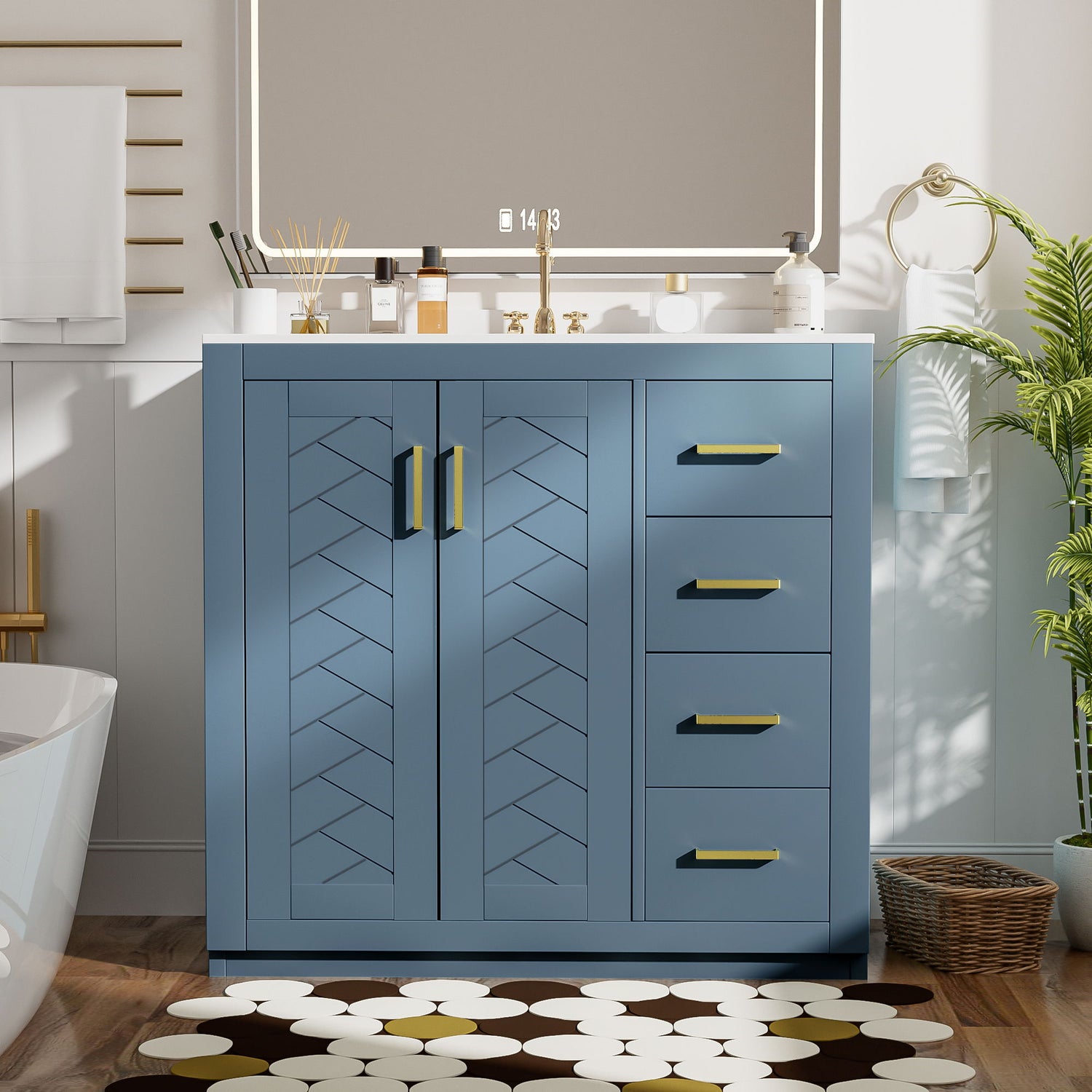 Bathroom Vanity With Sink, Storage Cabinet, Freestanding Set With 3 Drawers &amp; Soft Closing Doors - Indigo