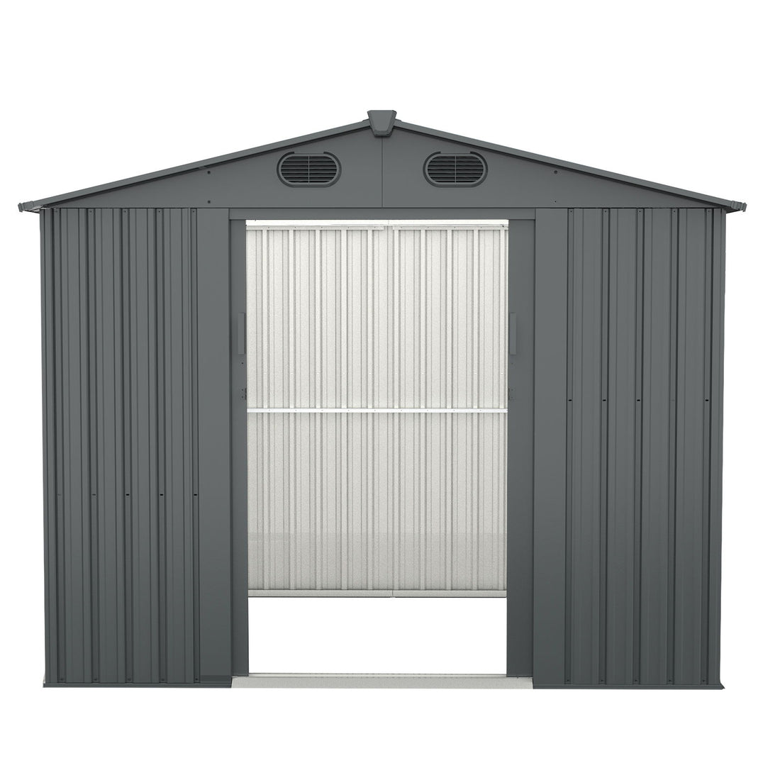 Outdoor Storage Shed, Galvanized Steel Garden Shed With 4 Vents &amp; Double Sliding Door