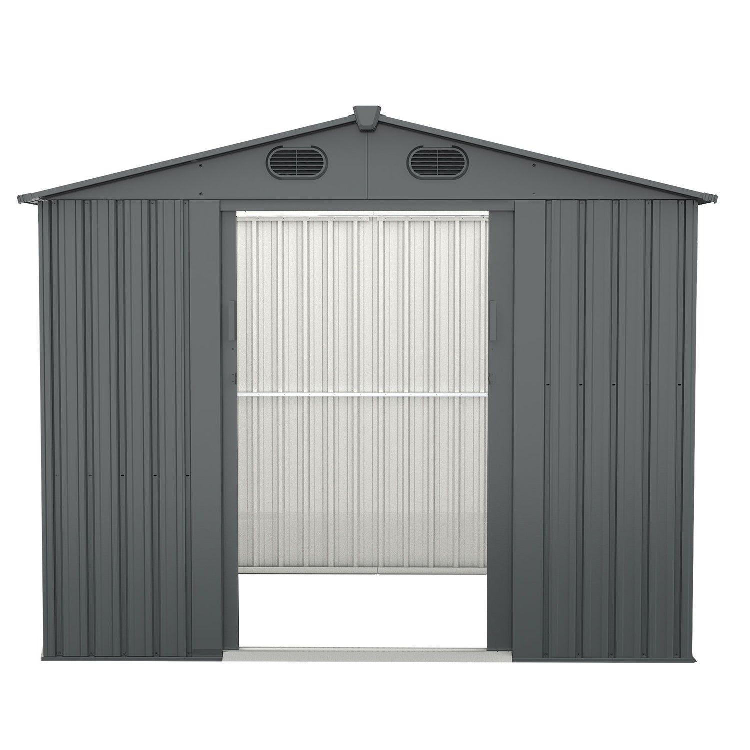 Outdoor Storage Shed, Galvanized Steel Garden Shed With 4 Vents &amp; Double Sliding Door