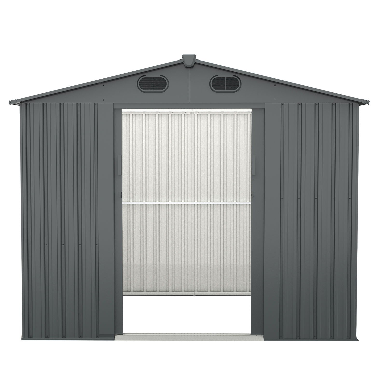 Outdoor Storage Shed, Galvanized Steel Garden Shed With 4 Vents &amp; Double Sliding Door