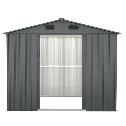 Outdoor Storage Shed, Galvanized Steel Garden Shed With 4 Vents &amp; Double Sliding Door