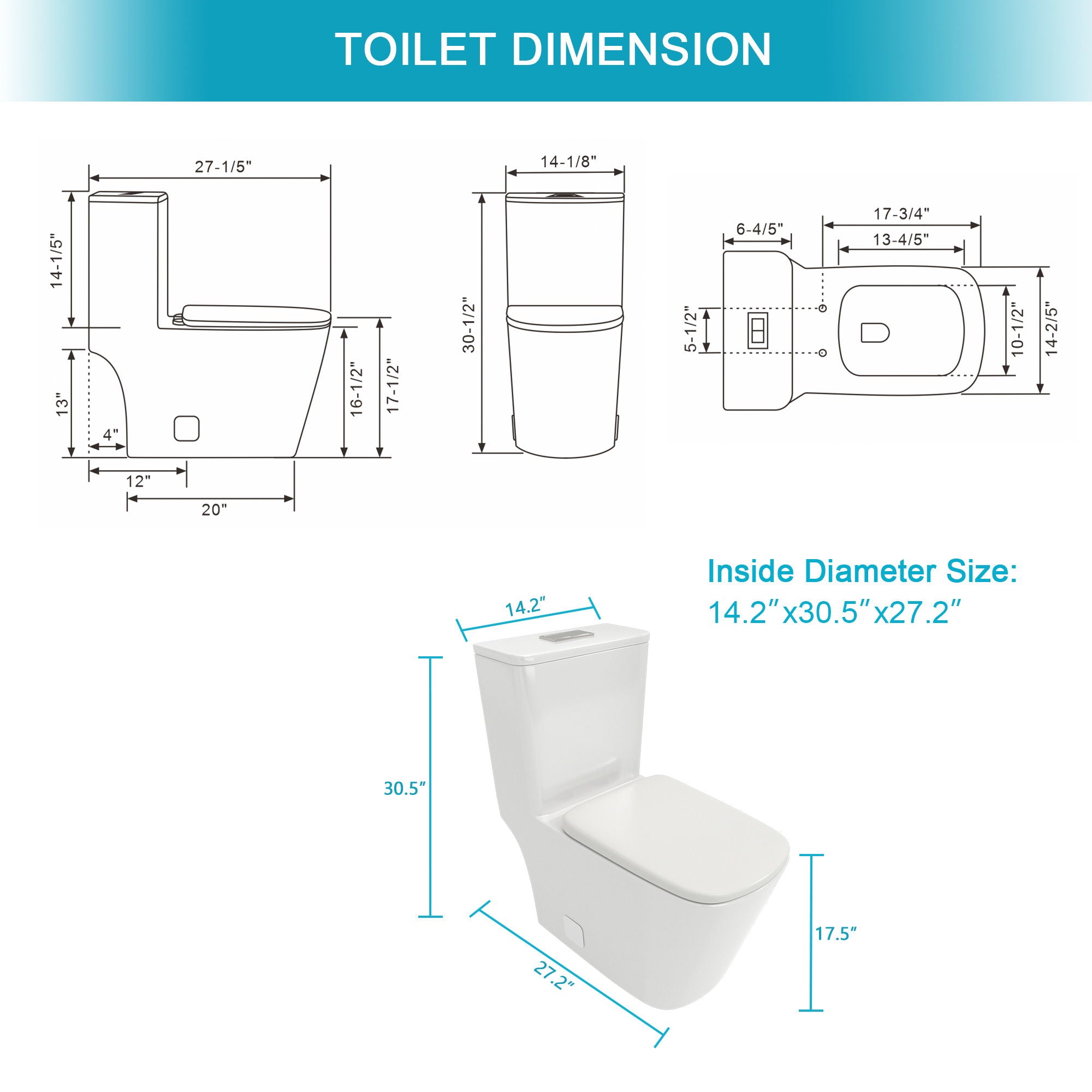 1 Piece Toilet &amp; Dual Flush And Soft Closing Seat - White