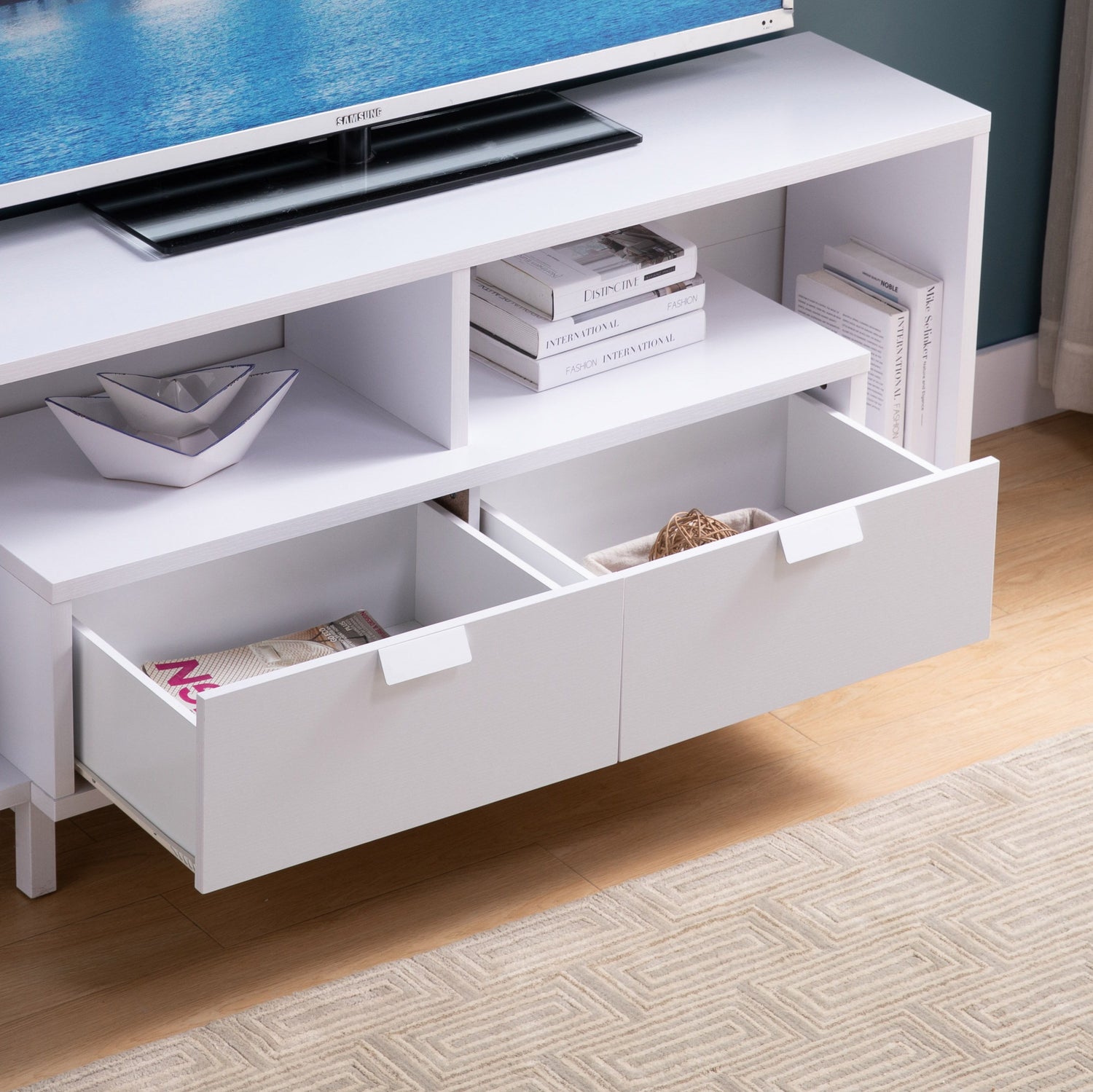 Modern TV Stand &amp; Two Shelves And Two Drawers