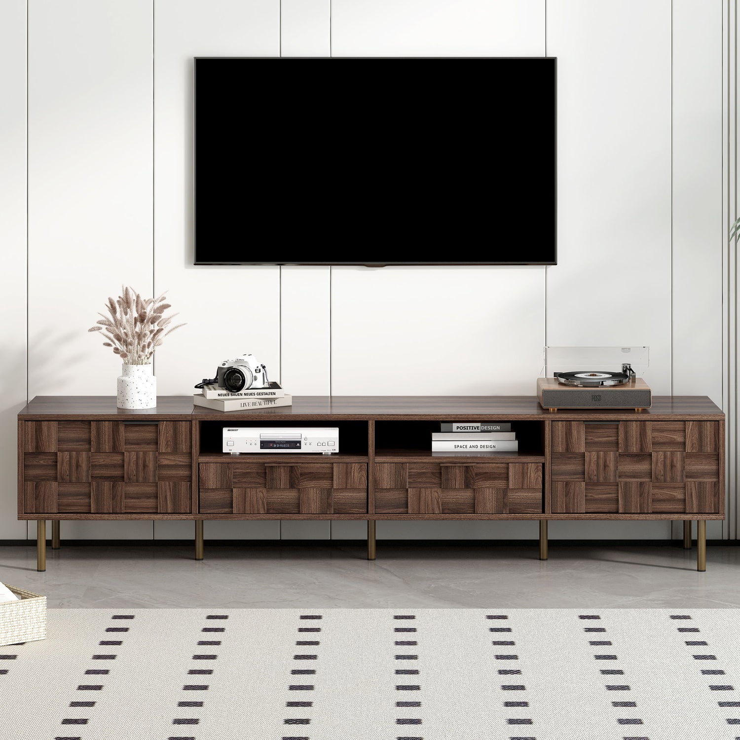 Mid Century TV Stand With 2 Drawers, Media Console Table For Tvs Up To 85&