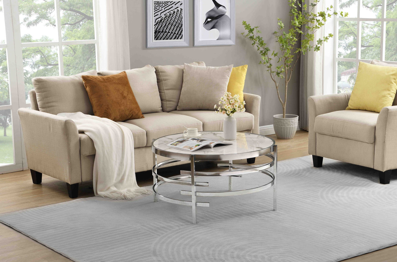 Elegant Round Table With Sintered Stone Top &amp; Sturdy Metal Frame