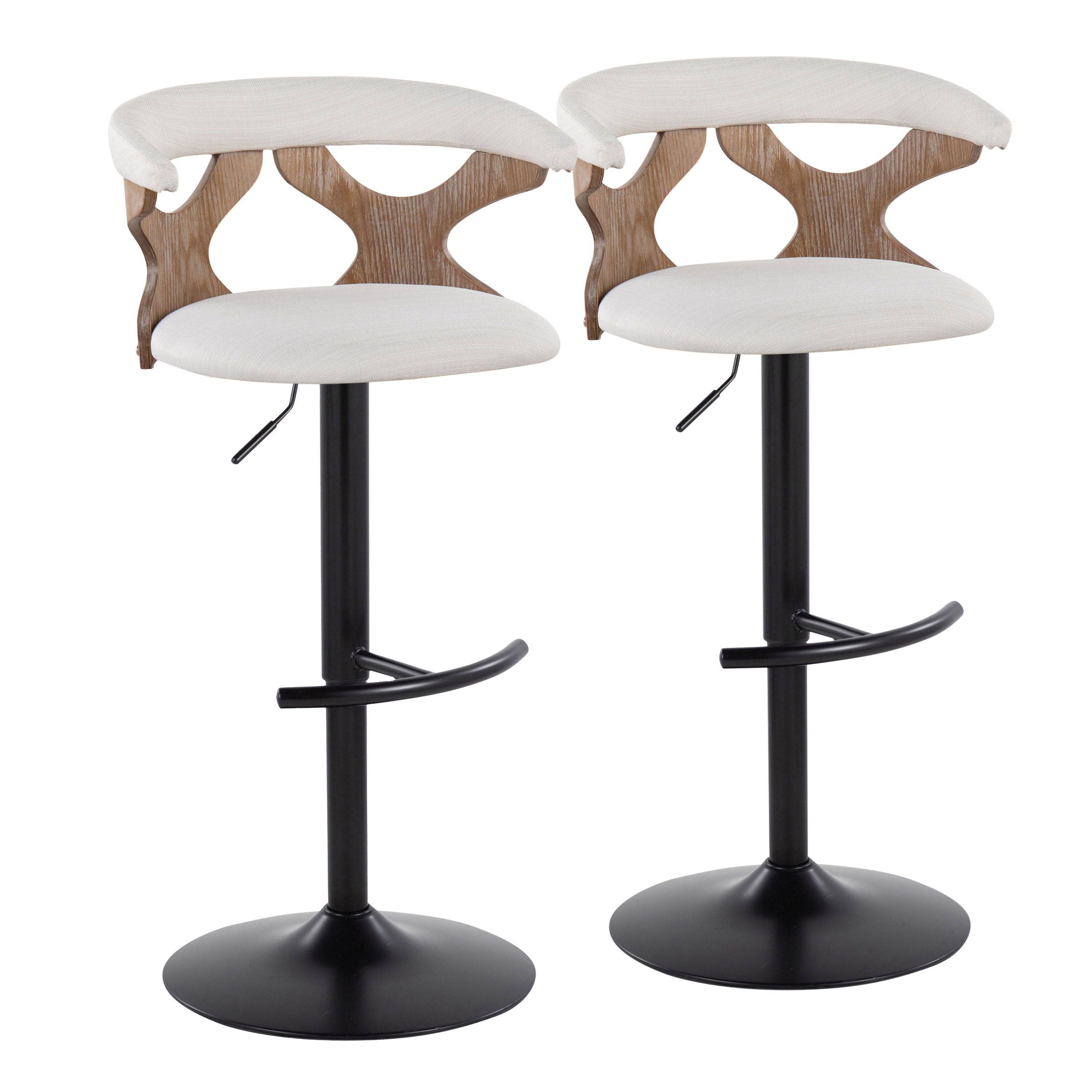 Gardenia - Contemporary Adjustable Barstool &amp; Swivel With Rounded T Footrest (Set of 2)