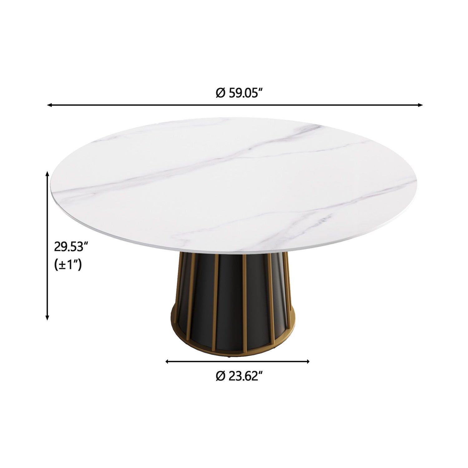 59.05&quot; Modern Artificial Stone Round Panel Metal Iron Base Dining Table, Can Accommodate 8 People, (Not Including Chairs) - White / Black