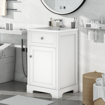 20" Bathroom Vanity With Sink, Soft Closing Cabinet Door, Adjustable Shelf &amp; Storage Rack - White