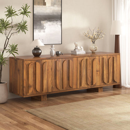 Farmhouse TV Stand, Storage Media Console With Adjustable Shelves &amp; 3 Cable Holes