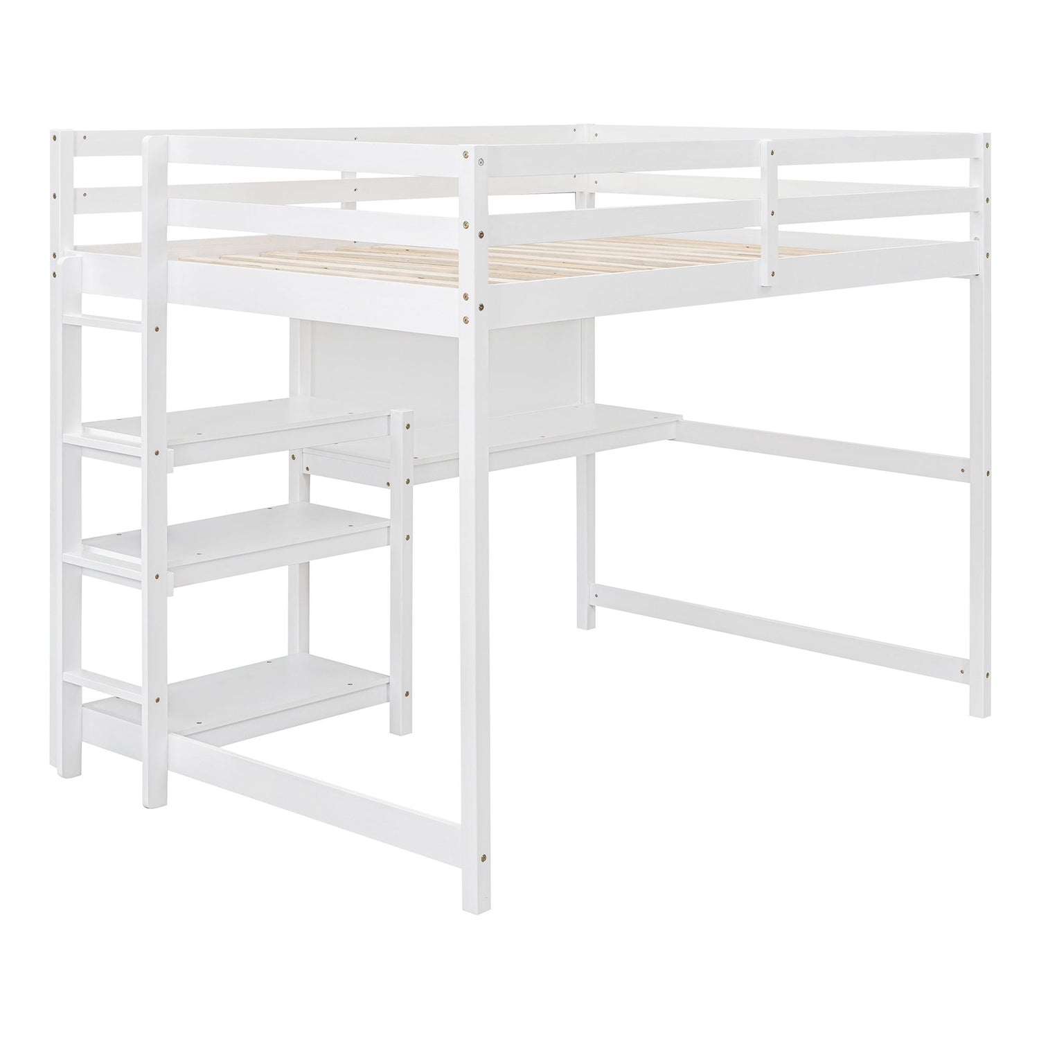 Loft Bed With Shelves, Desk And Writing Board