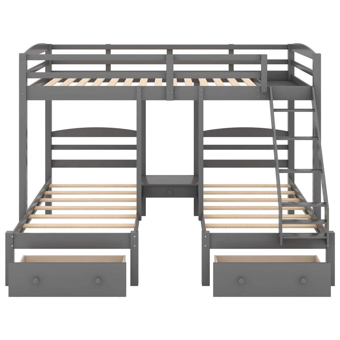 Full Over Twin &amp; Twin Bunk Bed, Triple Bunk Bed With Drawers - Gray