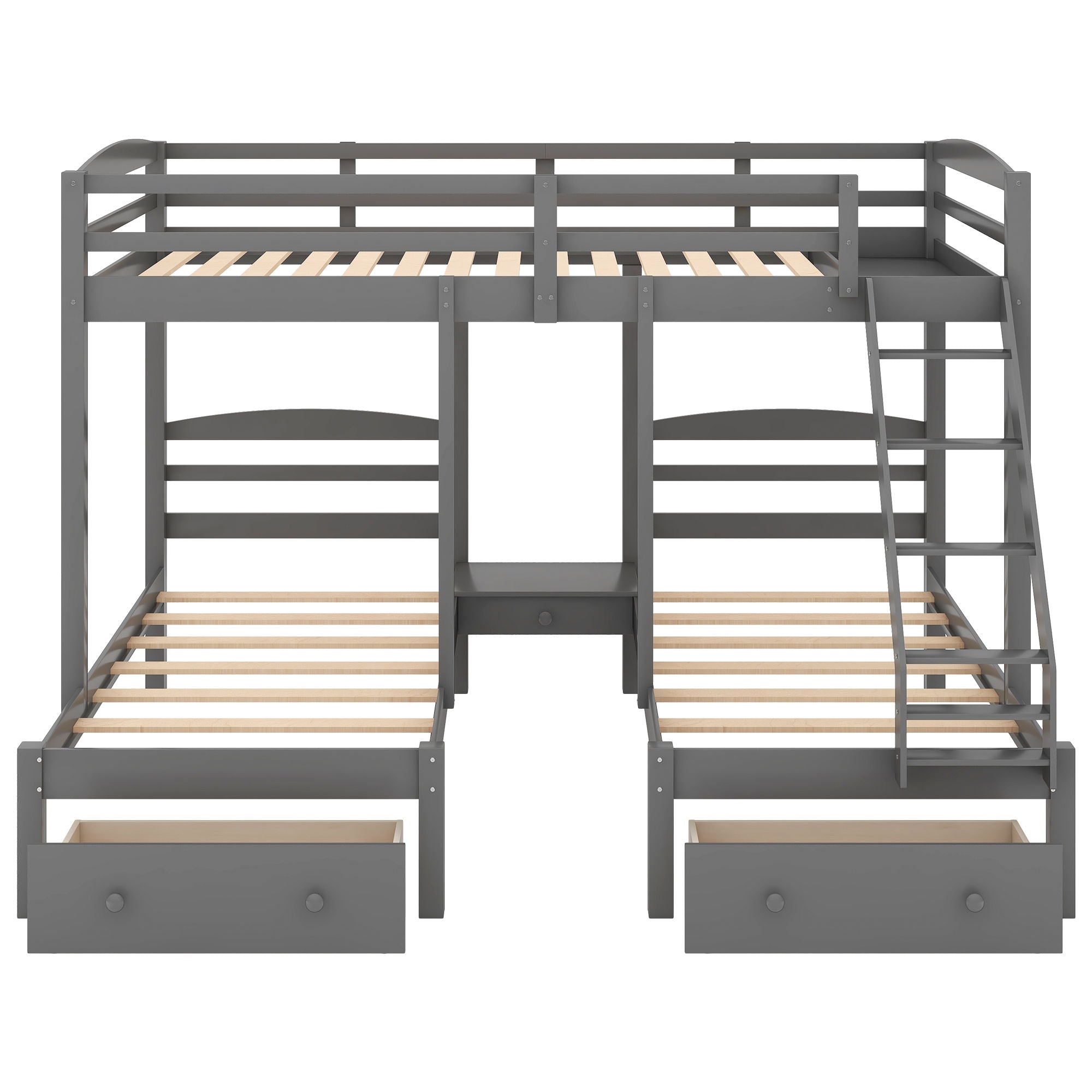 Full Over Twin &amp; Twin Bunk Bed, Triple Bunk Bed With Drawers - Gray
