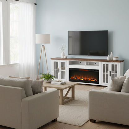 Fireplace TV Stand Console &amp; Fixed Shelves