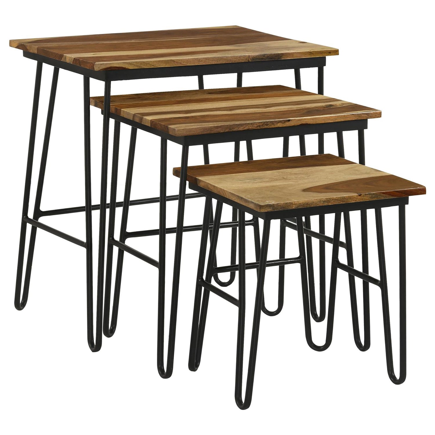 3 Piece Nesting Table With Hairpin Legs - Brown