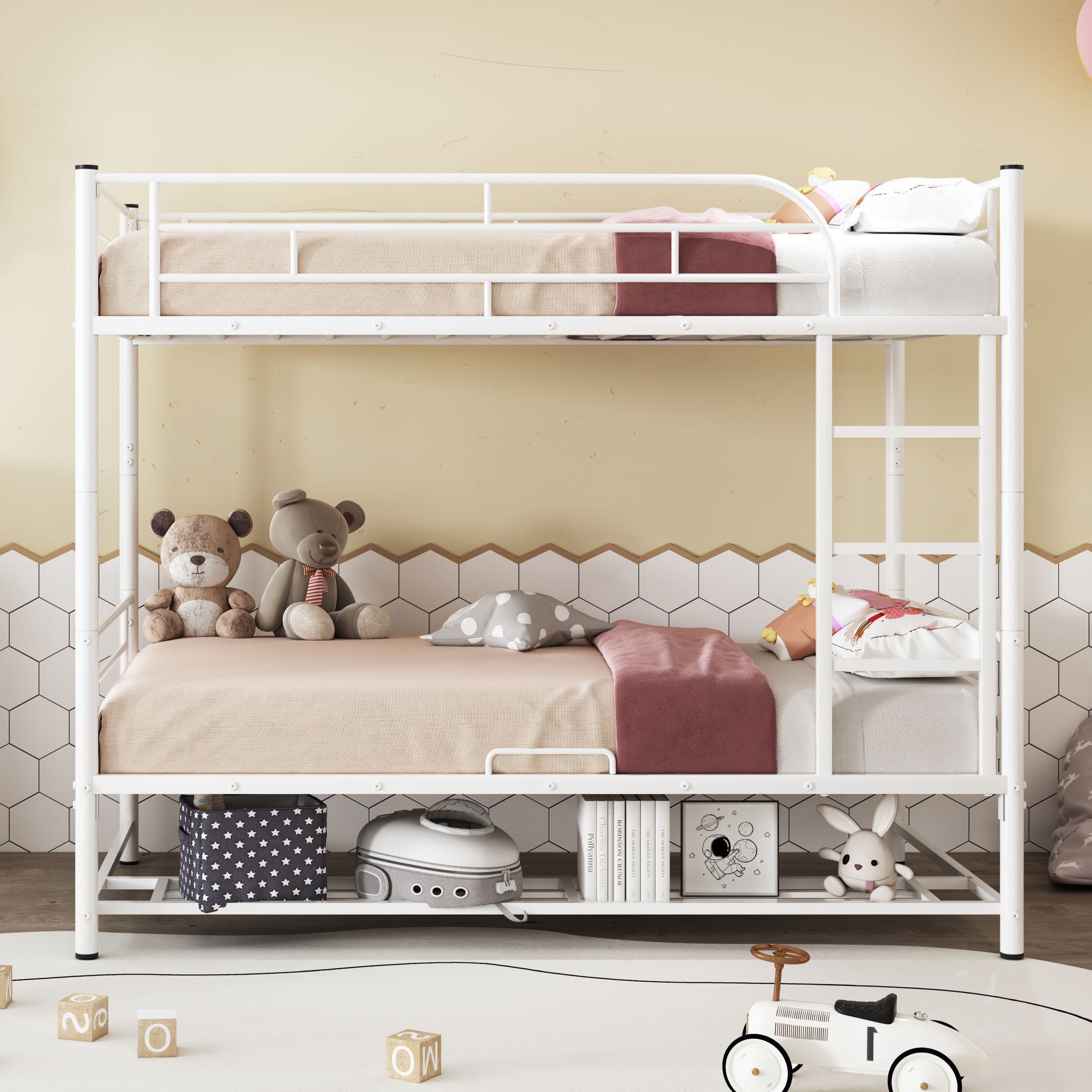 Metal Bunk Bed &amp; Shelf And Guardrails