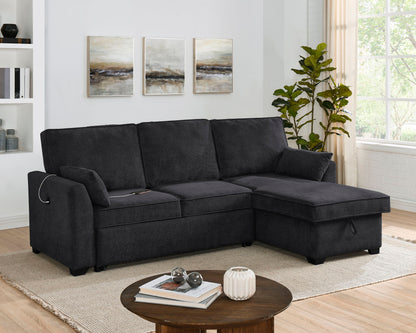 Ember - 92&quot;W Fabric Sleeper Sectional with Reversible Storage Chaise