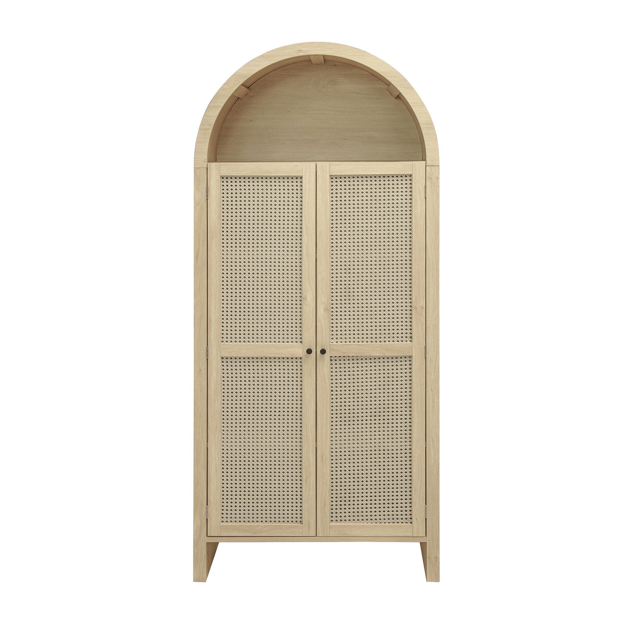 Tall Arched Kitchen Pantry, Arched Storage Display Cabinet With 2 Drawers &amp; Adjustable Shelves, Rattan Door Versatile Storage Cabinet For Kitchen, Dining Room - Natural