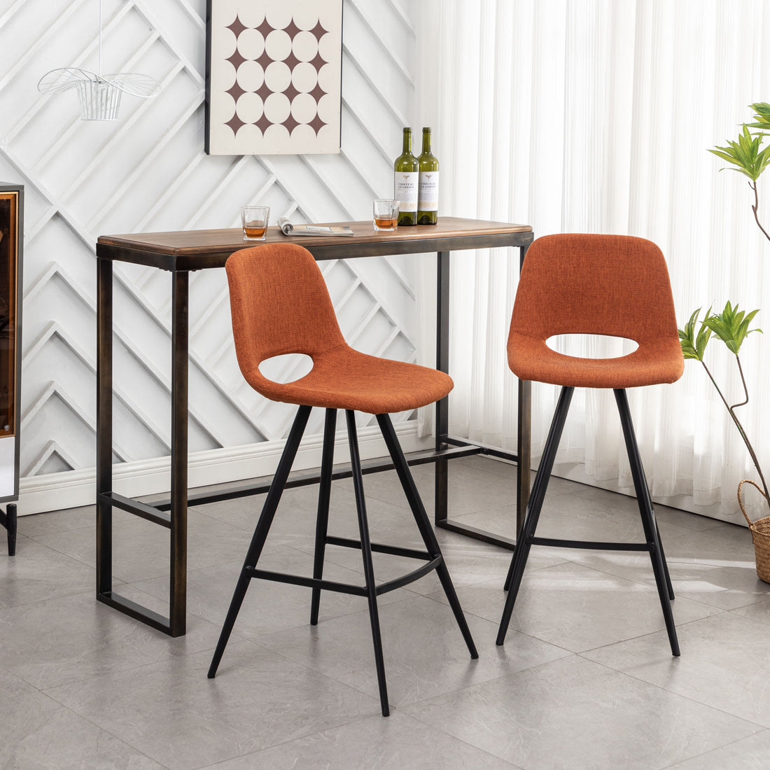 Porth - 28.25&quot; Fabric Kitchen Counter Height Stools (Set of 2) - Orange