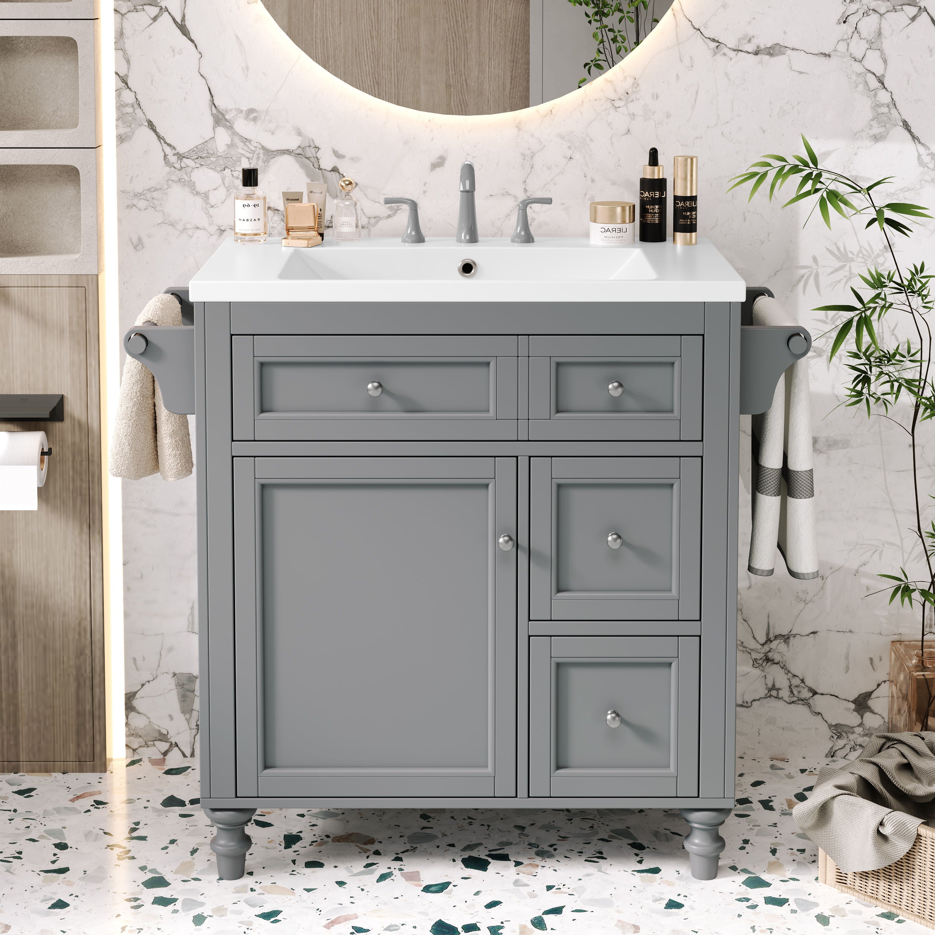 Bathroom Vanity With Top Sink, Storage Cabinet With 2 Drawers And A Tip-Out Drawer