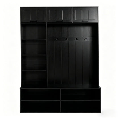 Farmhouse Hall Tree &amp; Bench And Shoe Storage