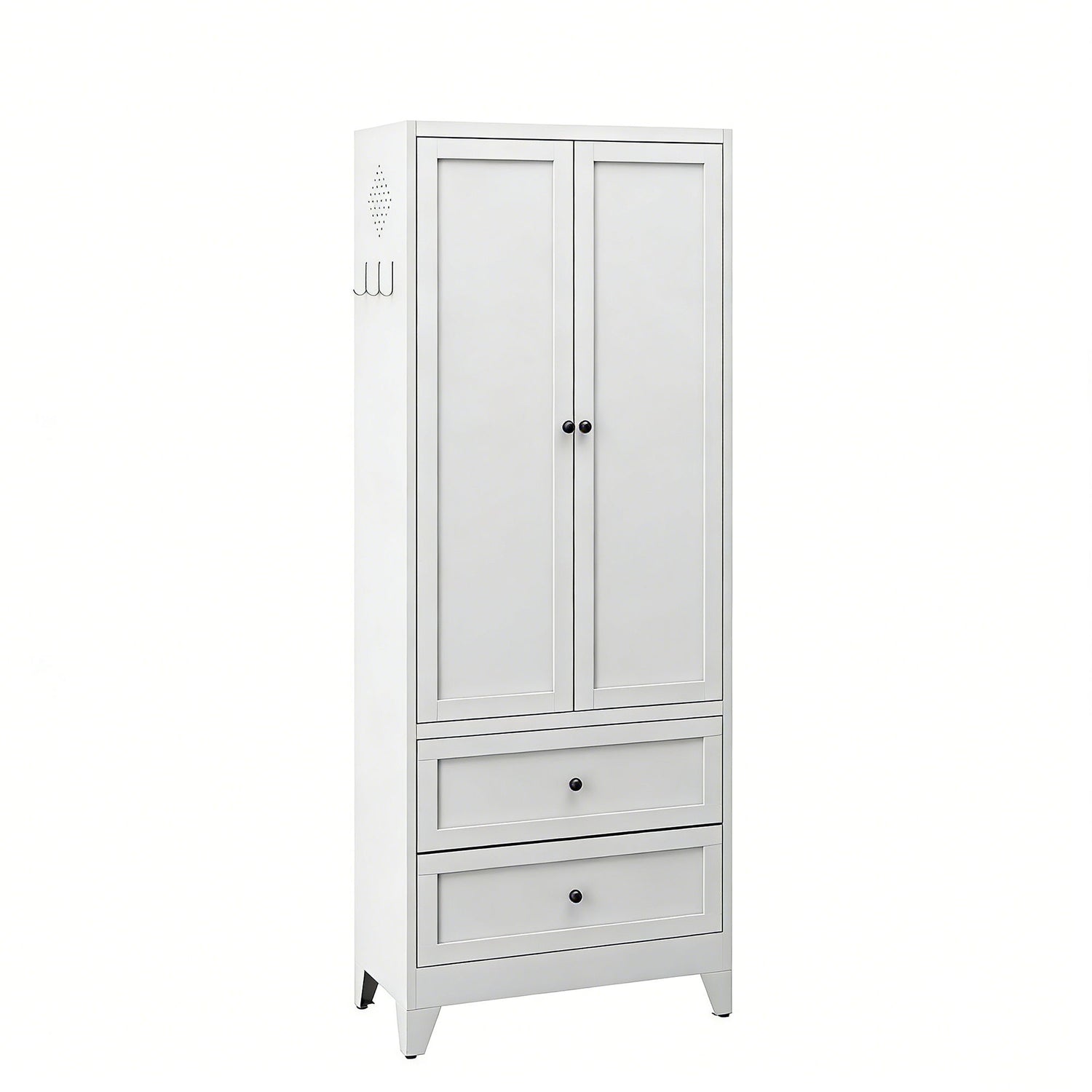 Pantry Cabinet With 2 Drawers, Adjustable Shelves, Freestanding Kitchen Storage Organizer - White