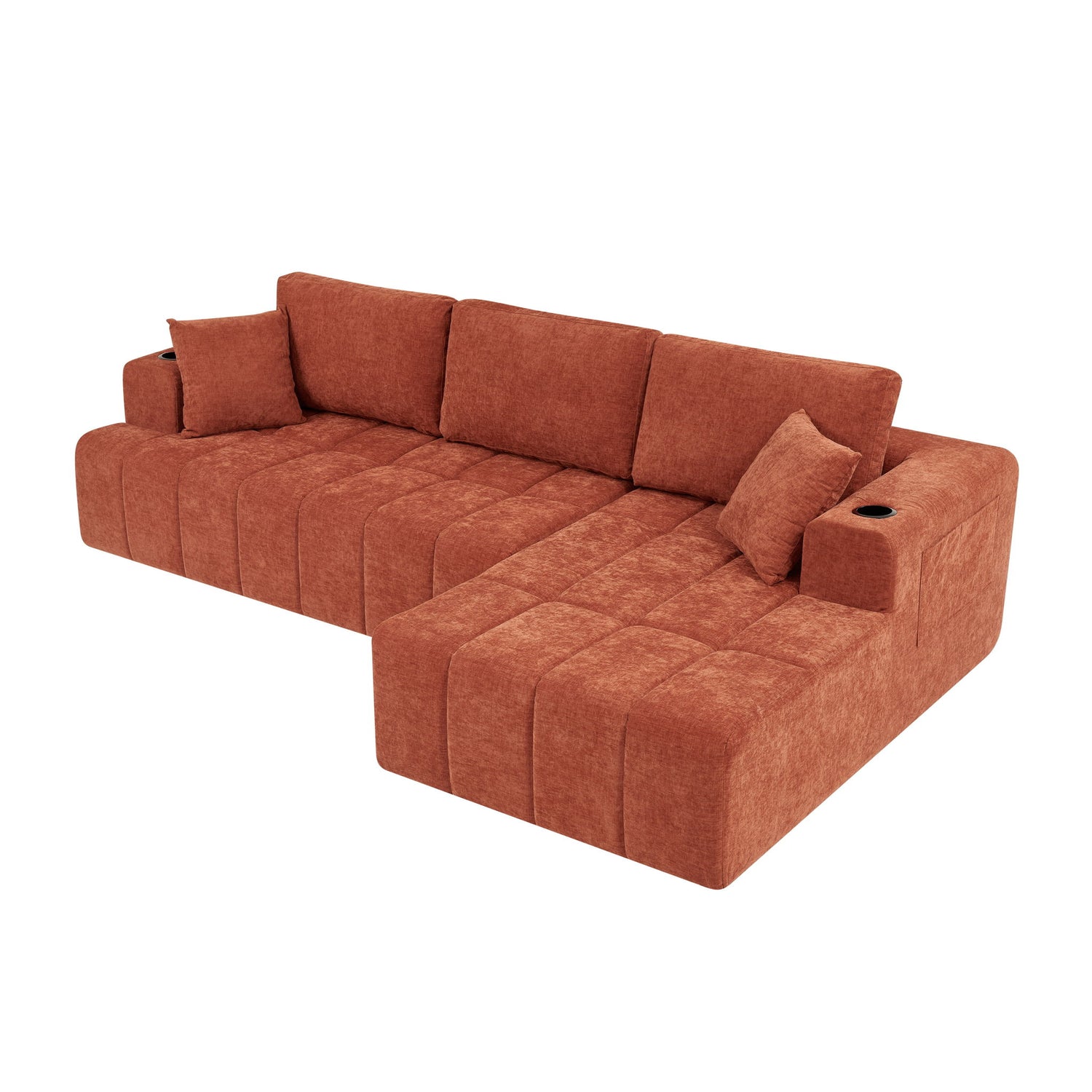 L - Shaped Sectional Sofa With Cup Holders &amp; Side Pockets
