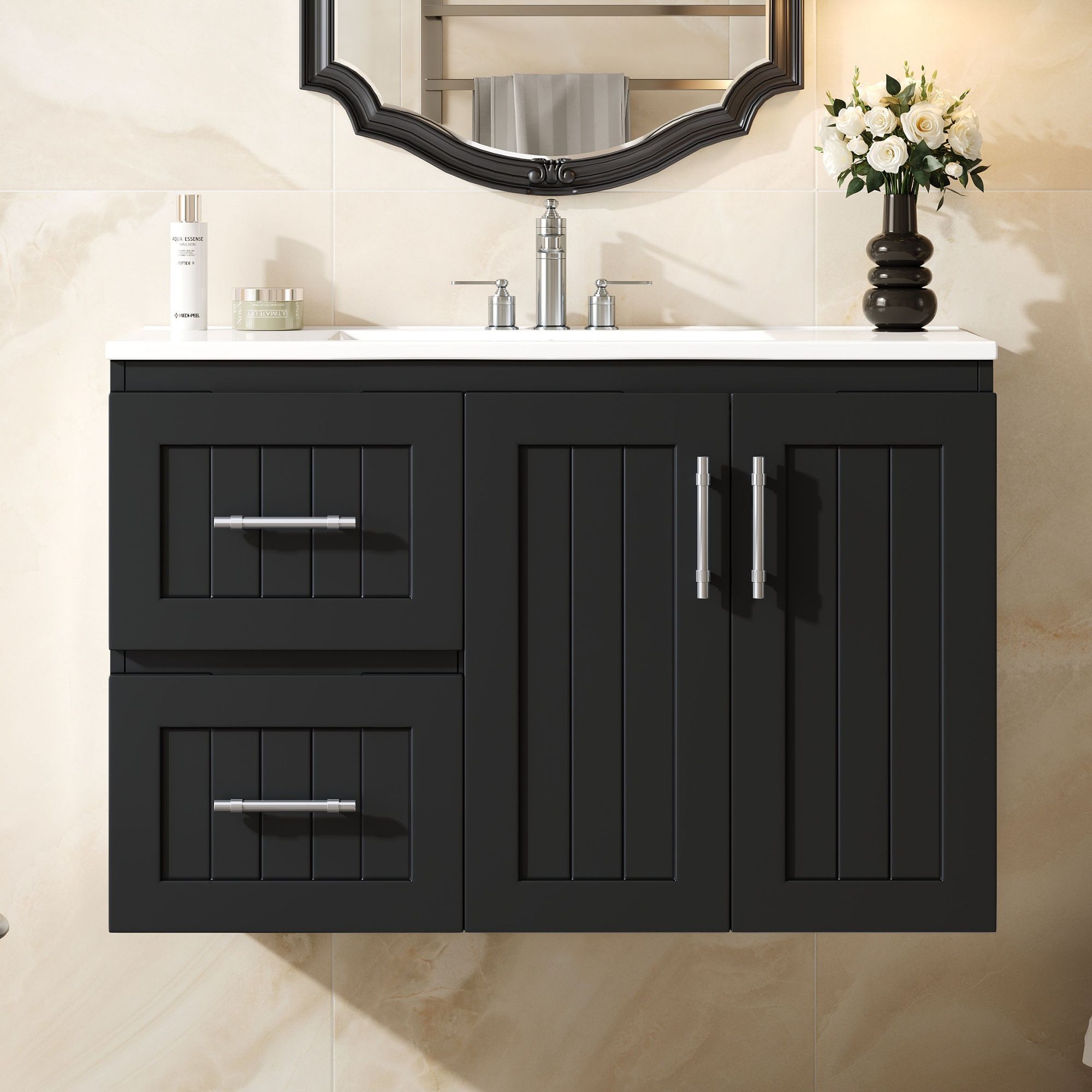 Wall Mounted Bathroom Vanity &amp; Sink, 2 Drawers