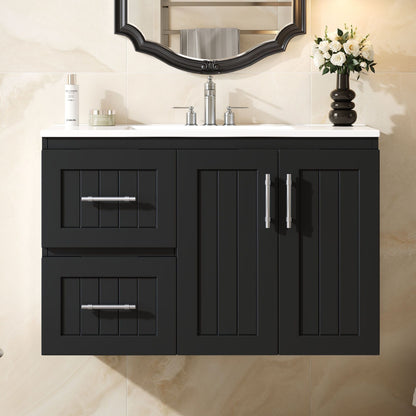 Wall Mounted Bathroom Vanity &amp; Sink, 2 Drawers