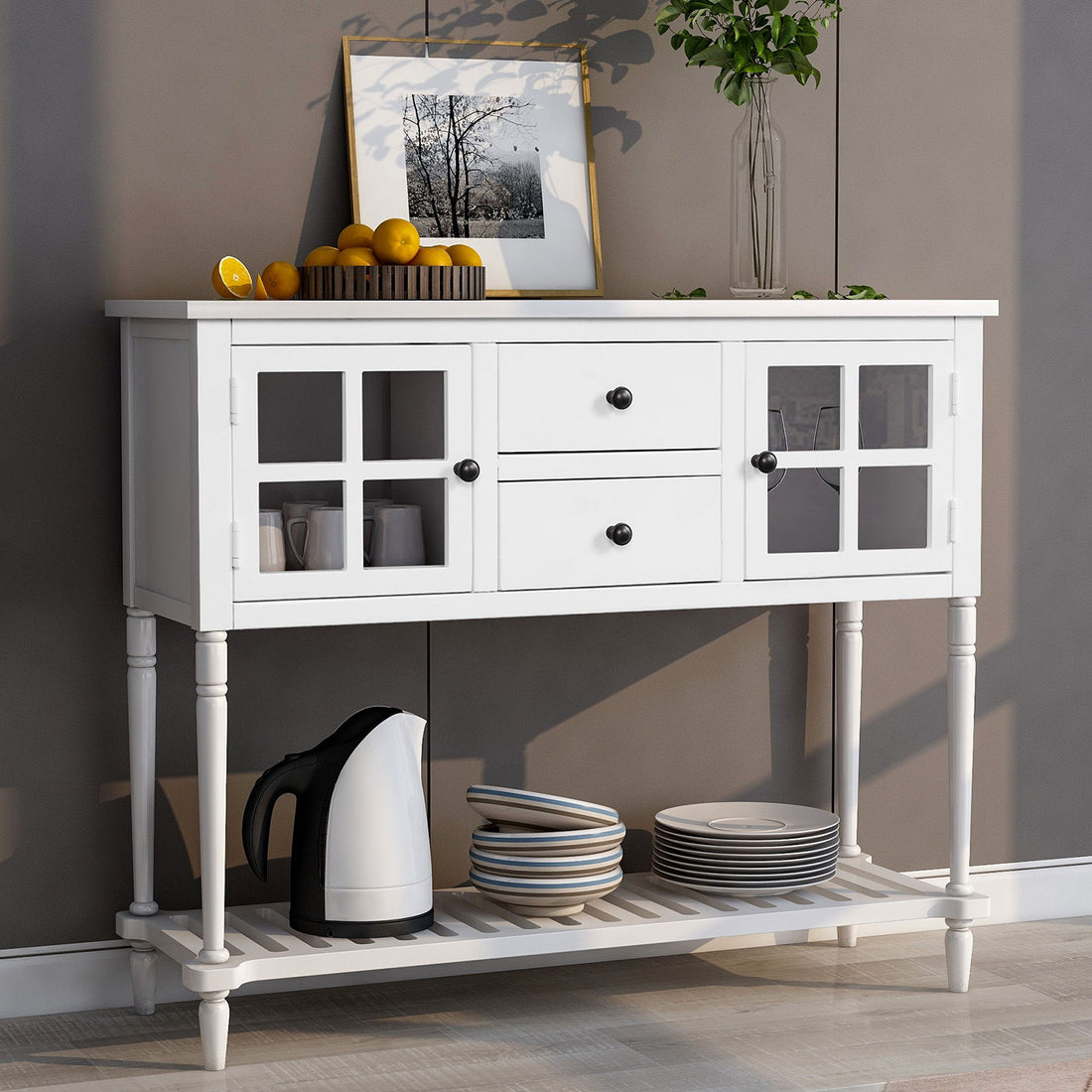 Hearth &amp; Haven Stella Buffet Storage Cabinet With Bottom Shelf, White