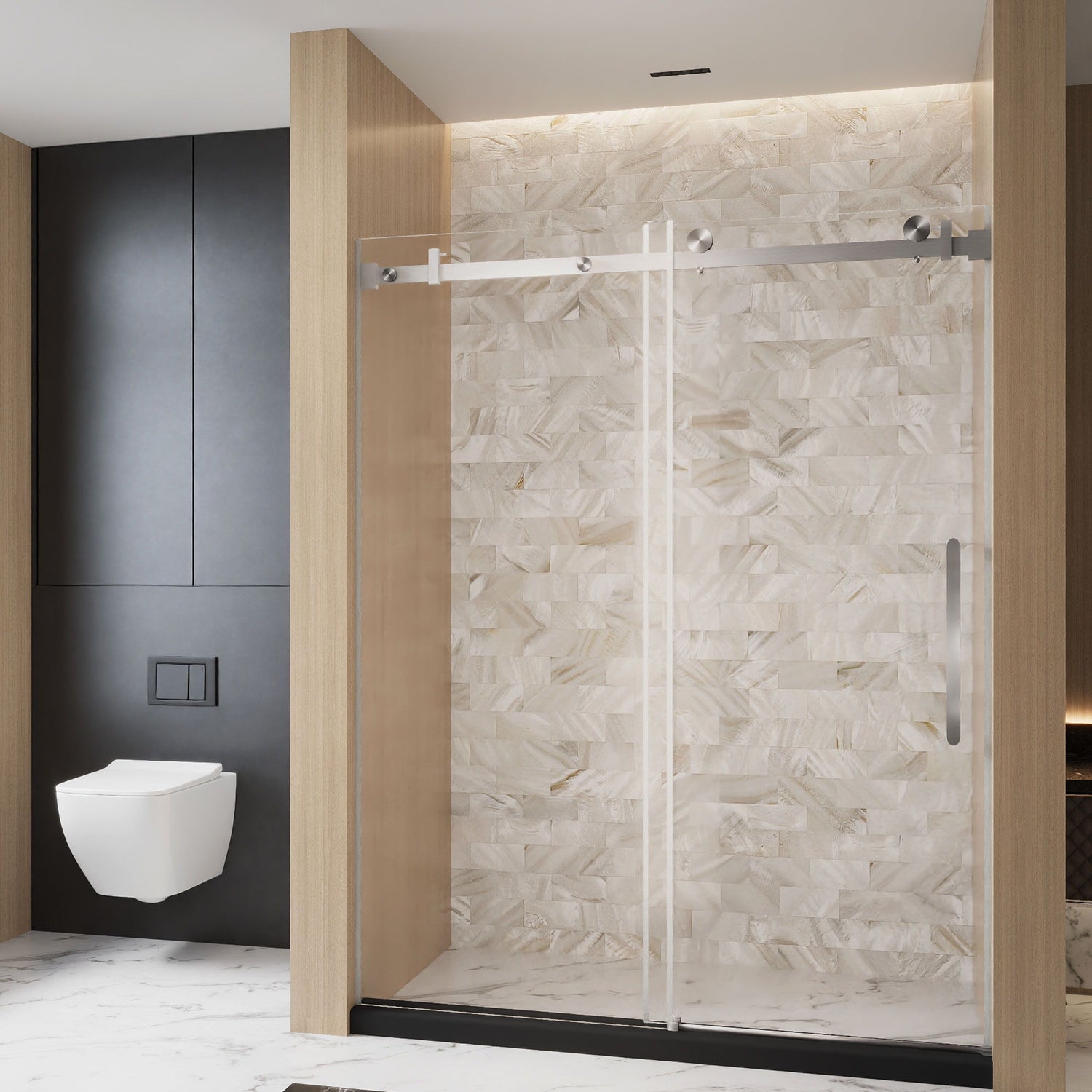 Frameless Single Sliding Shower Door &amp; Handle And Square Tube Track
