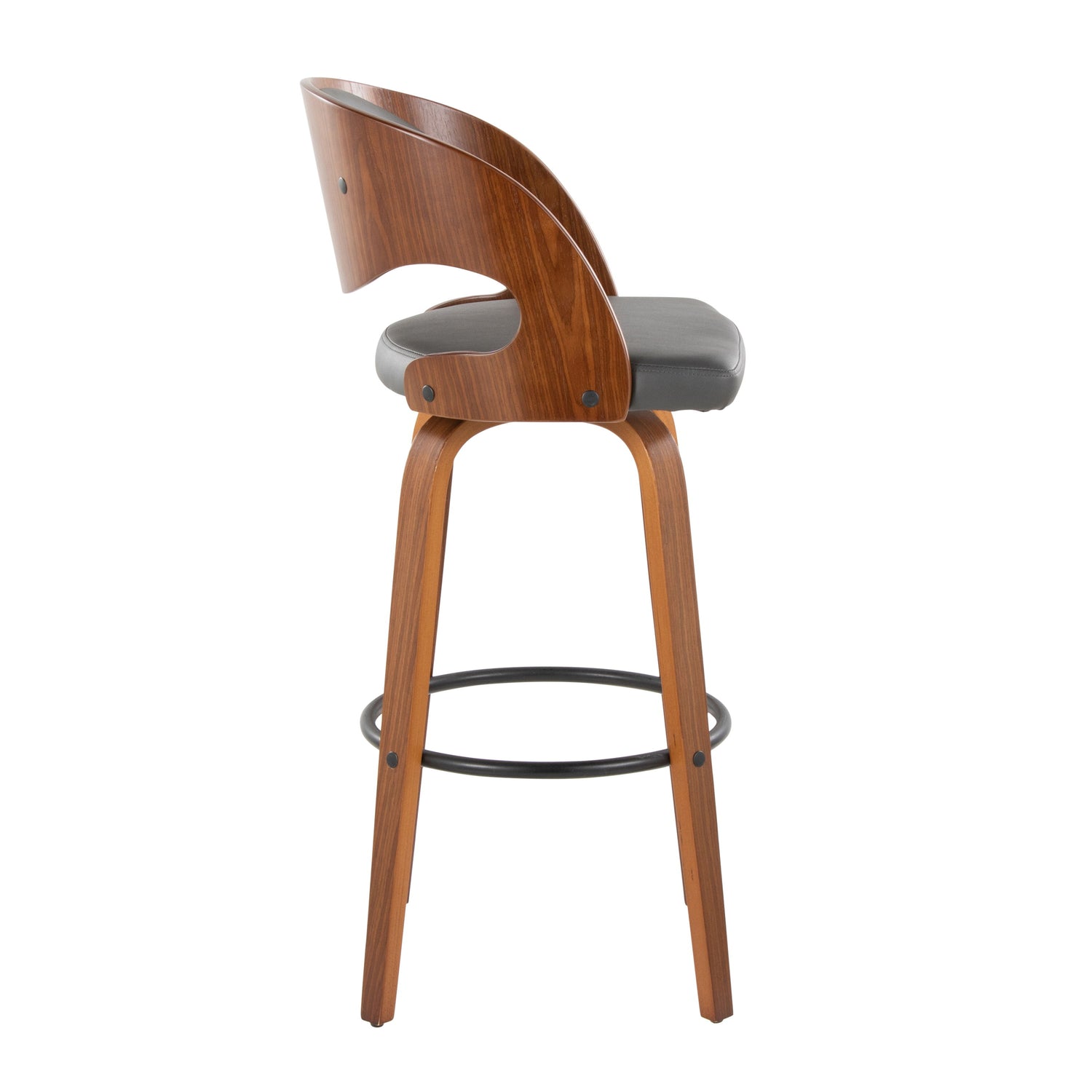 Pino - Mid Century Modern Fixed Height Barstool With Swivel &amp; Round Footrest (Set of 2)