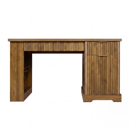 Modern Fluted Office Desk With Storage Cabinet