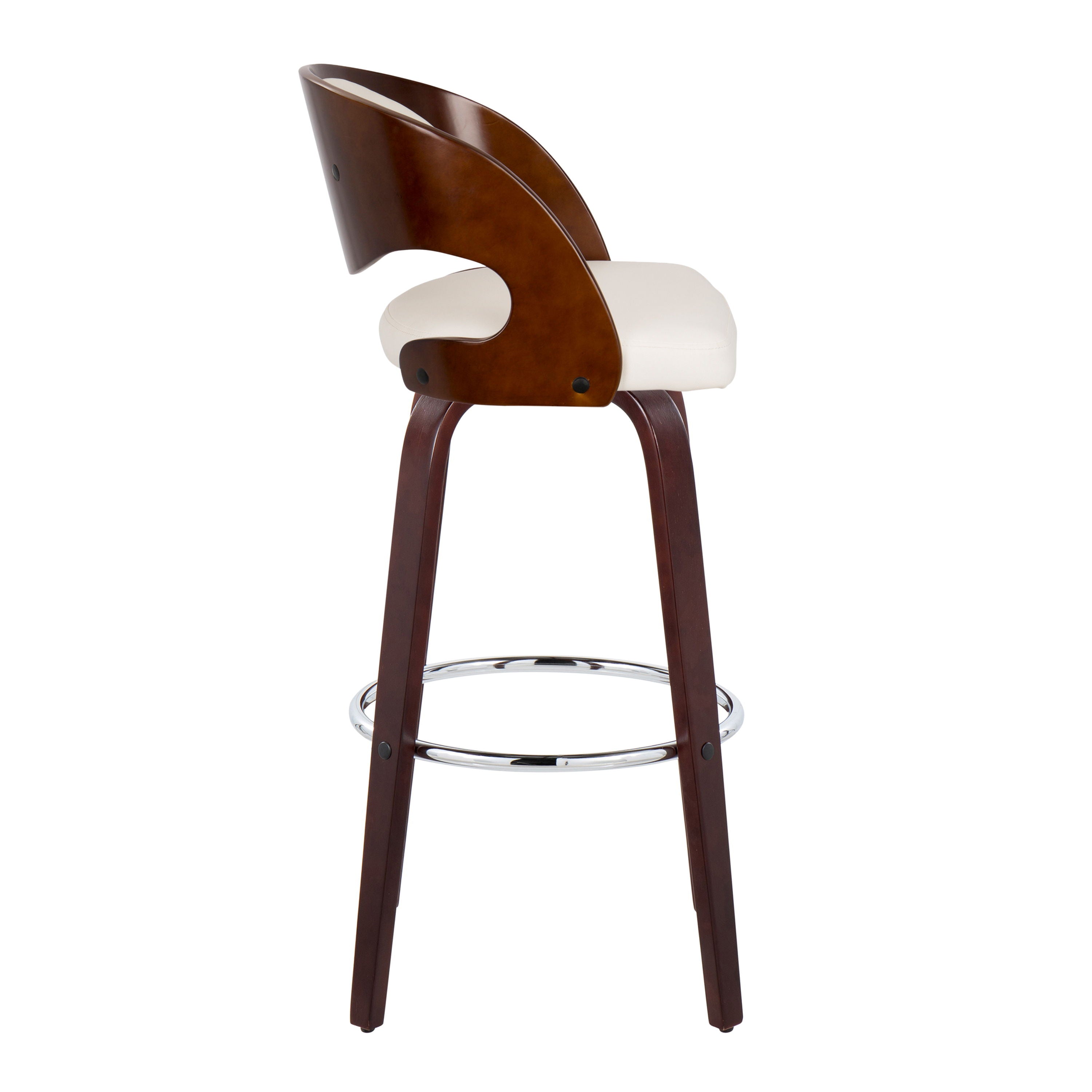 Pino - Mid Century Modern Fixed Height Barstool With Swivel &amp; Round Footrest (Set of 2)