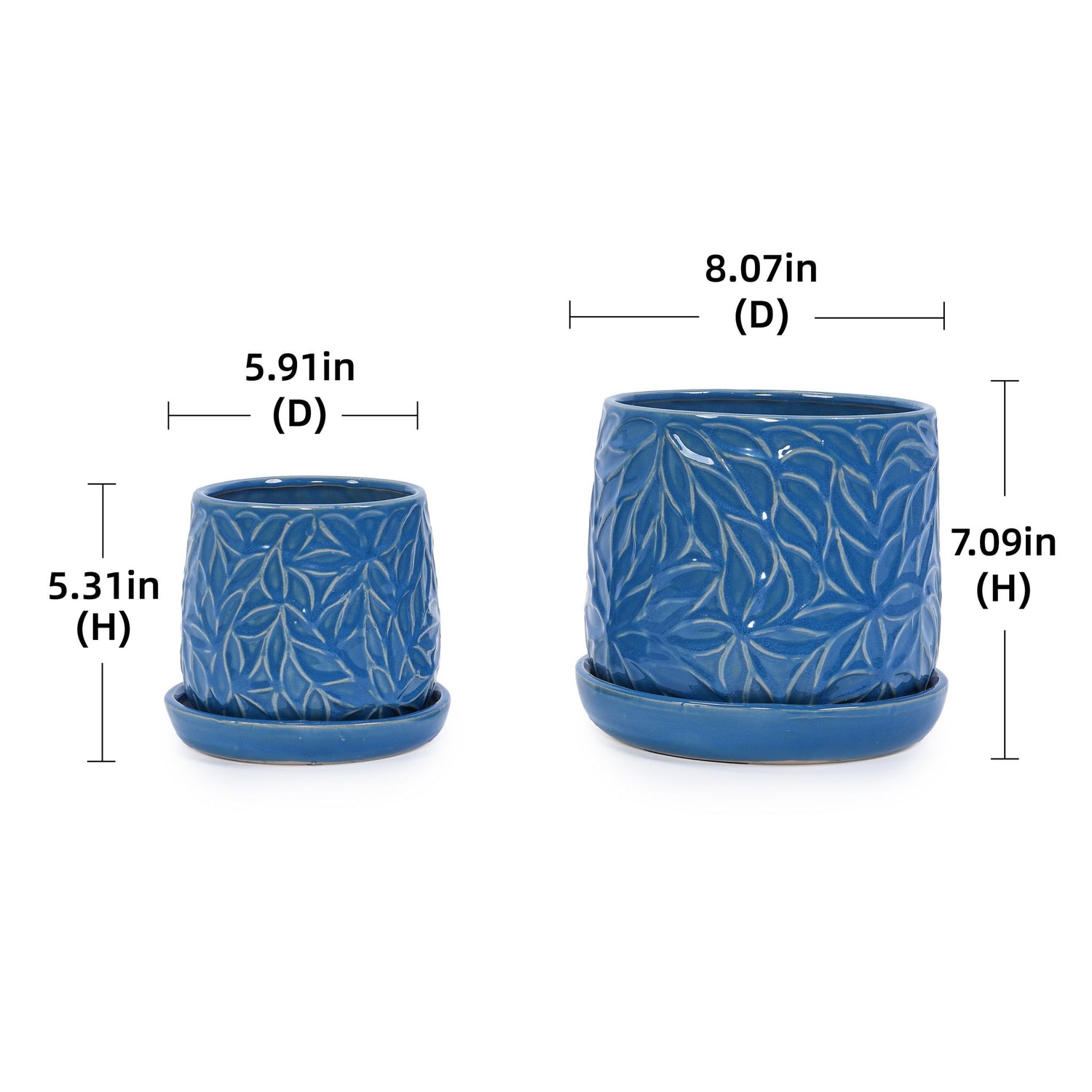 Ceramic Flowerpot, 7&quot; Planter For Patio, Garden, Windowsill (Set of 2) - Antique Navy Blue