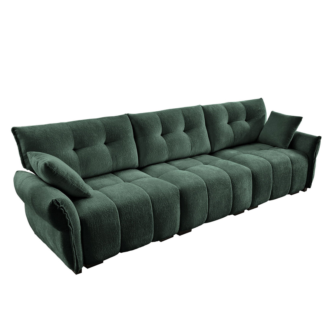 Elegant 3 Seater Sofa Set &amp; Pillows Frame, High Rebound Cushions - Textured Green