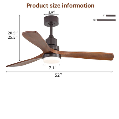 52" Ceiling Fan With LED Light, 3 Adjustable Color Temperatures, Reversible DC Motor For Living Room &amp; Bedroom - Coffee