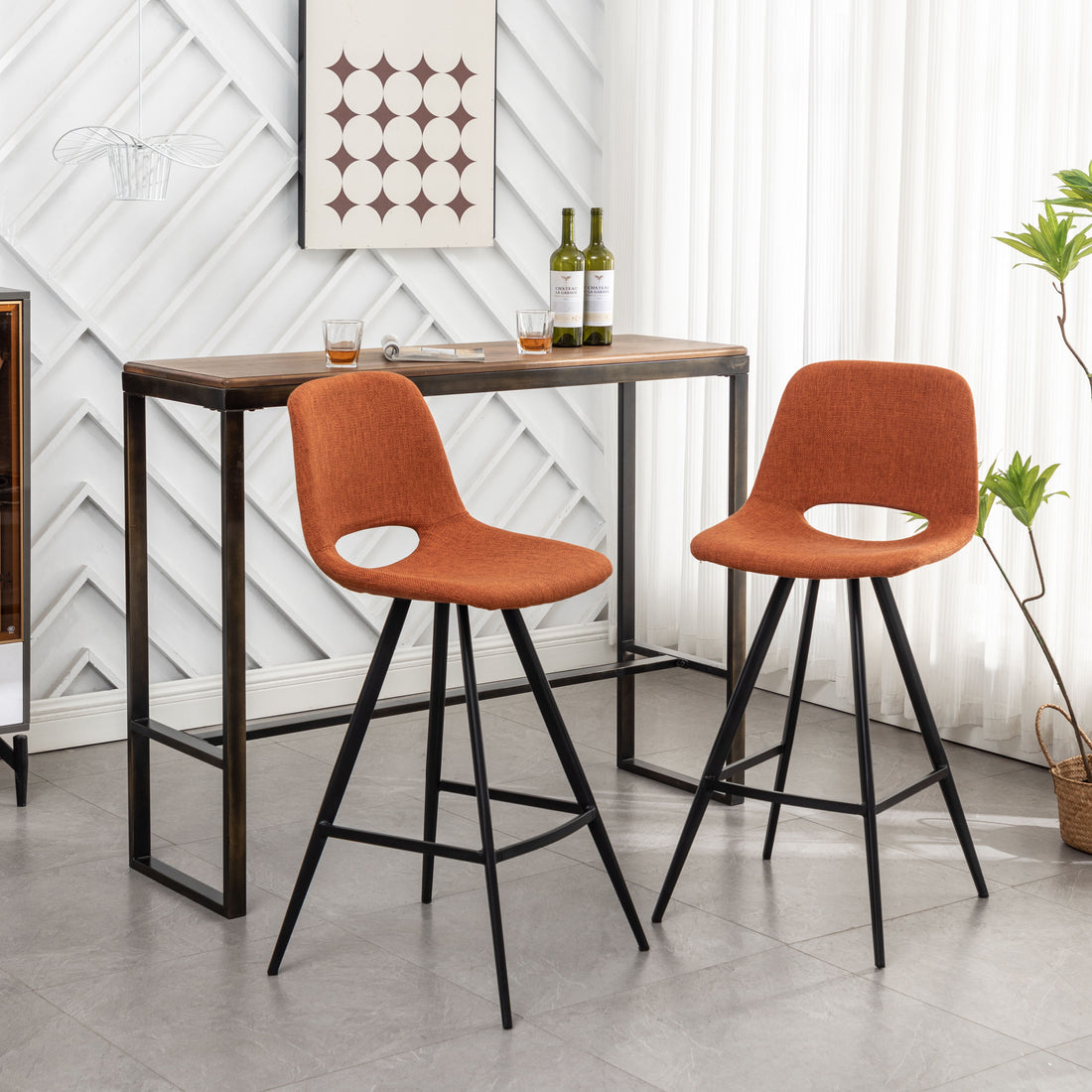 Porth - 28.25&quot; Fabric Kitchen Counter Height Stools (Set of 2) - Orange