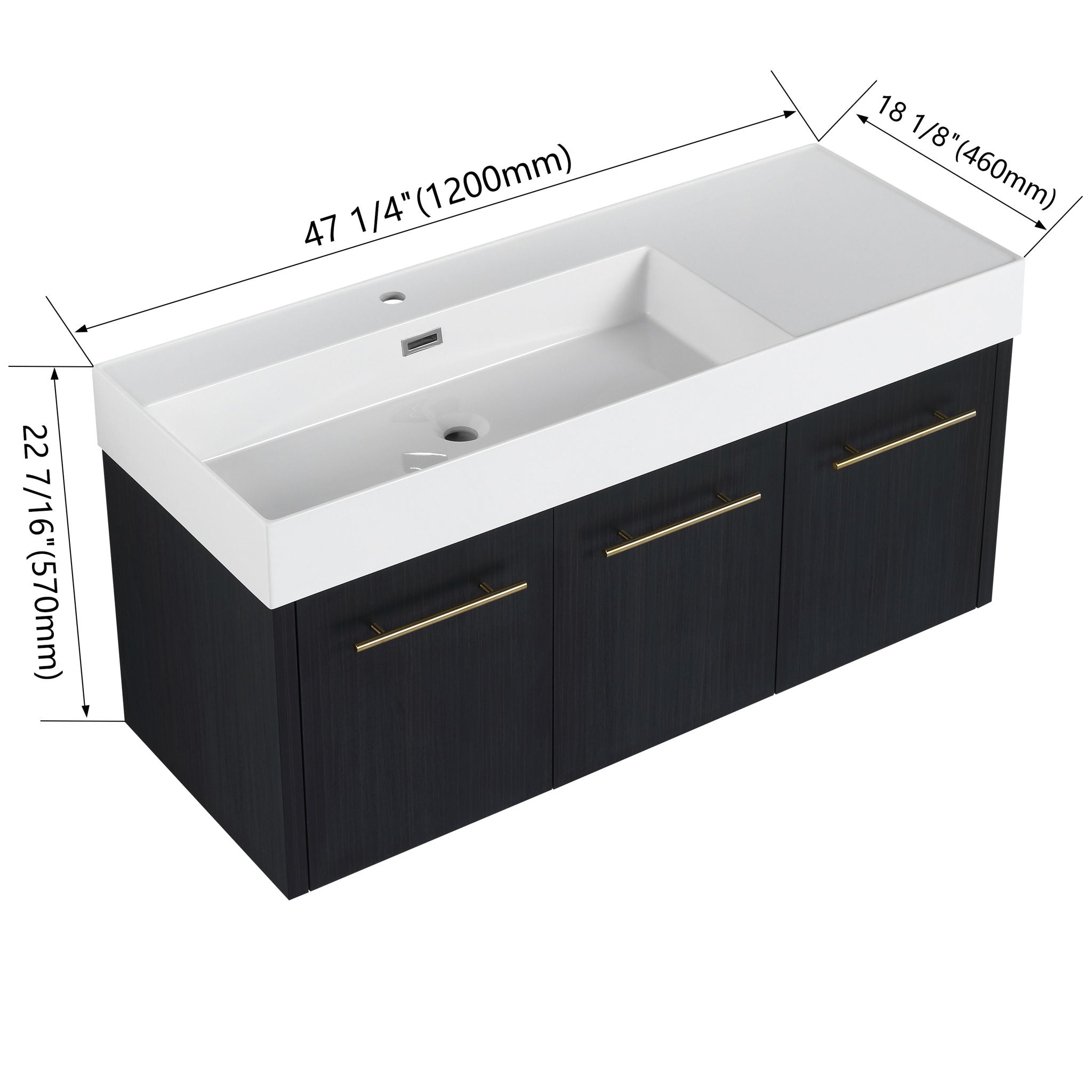 Contemporary 48&quot; Wall Mounted Bathroom Vanity With Resin Sink And Soft Closing Doors And Line - Black Chestnut
