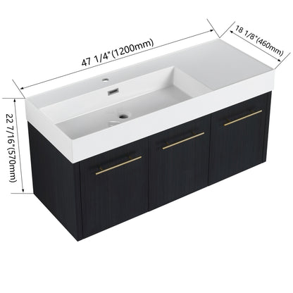 Contemporary 48&quot; Wall Mounted Bathroom Vanity With Resin Sink And Soft Closing Doors And Line - Black Chestnut