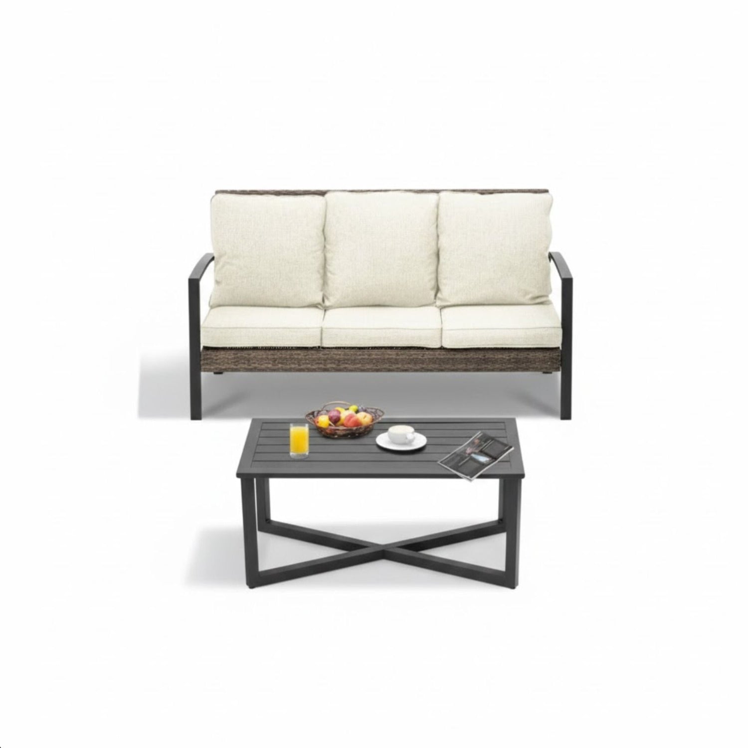2 Piece Patio Set With Cushions &amp; Coffee Table