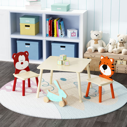 Table And 2 Chairs Set, Activity Play Table Set With Bear &amp; Tiger Design - Natural