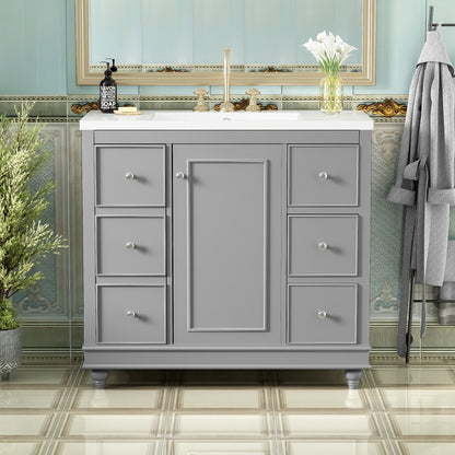 Contemporary Bathroom Vanity Cabinet, 4 Drawers &amp; 1 Cabinet Door, Multipurpose Storage, Resin Integrated Sink, Adjustable Shelves, Solid Wood Frame With MDF
