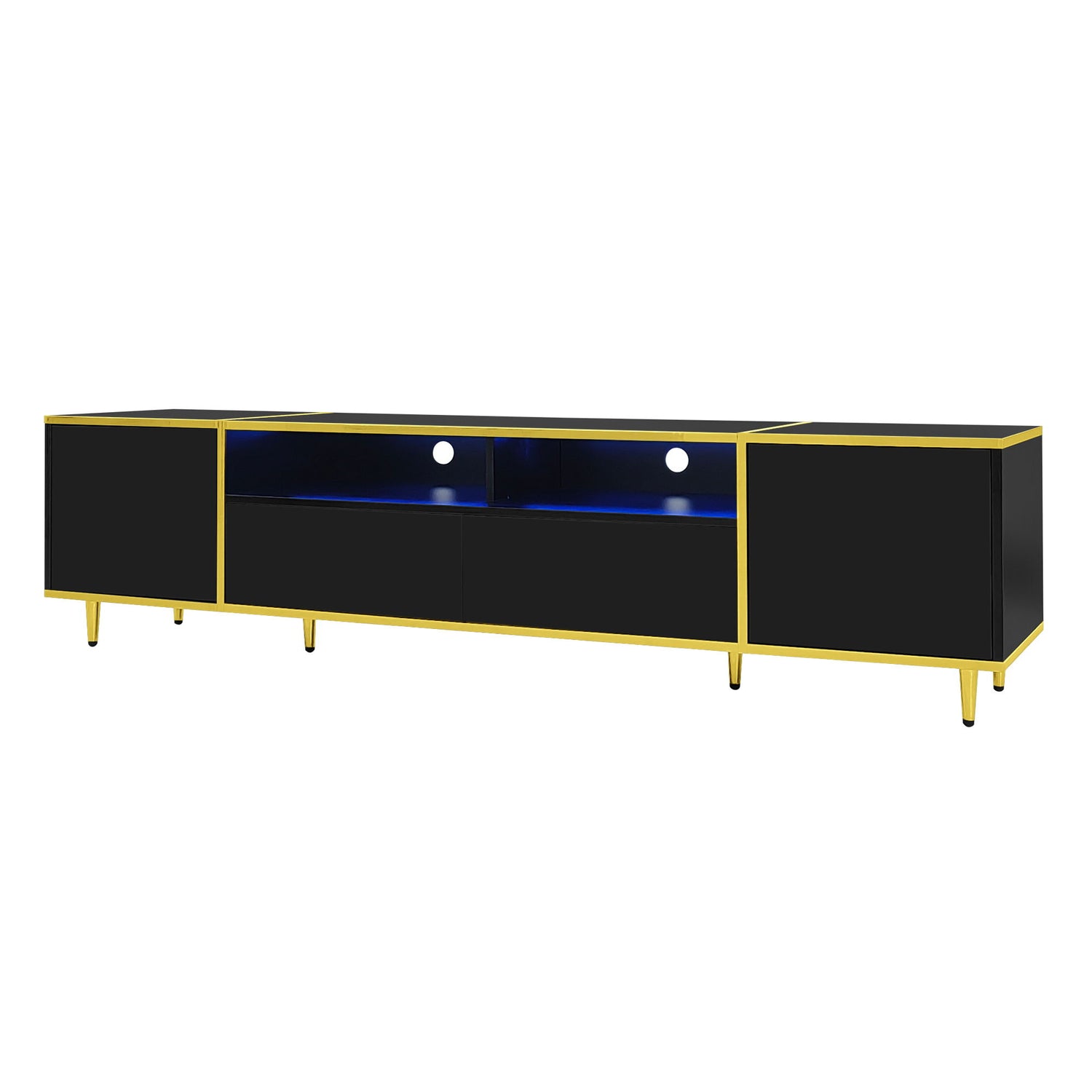 TV Stand For TVs Up To 80&quot;, Entertainment Center With 2 Shelves And LED Lights