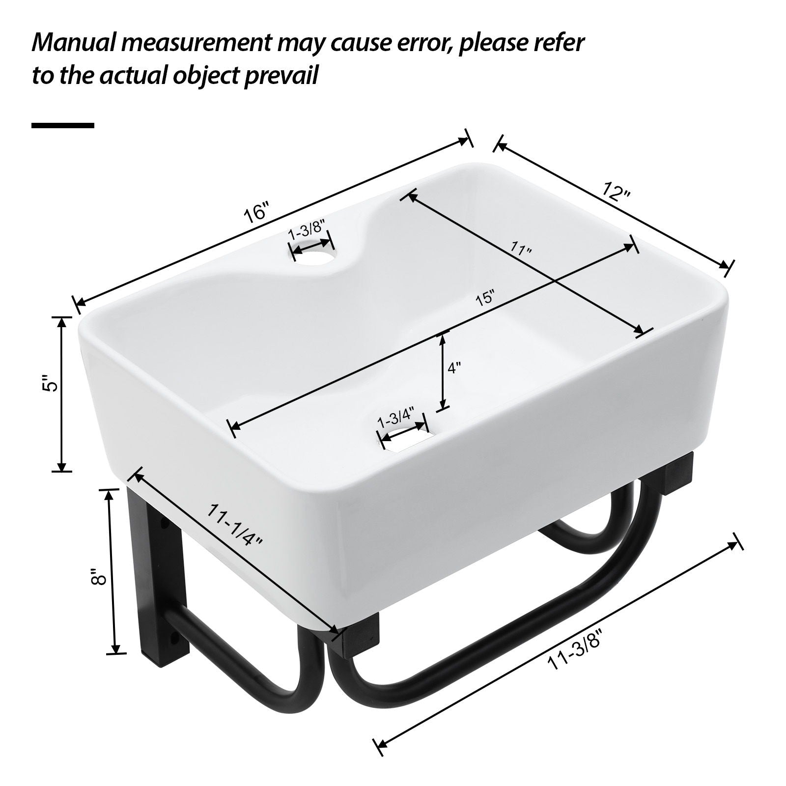 Rectangular Bathroom Sink With Towel Bar &amp; Faucet Hole, Wall Mounted - White