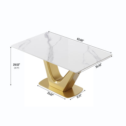 63&quot; Modern Artificial Stone Panel V-Shaped Metal Legs, Can Accommodate 6-8 People