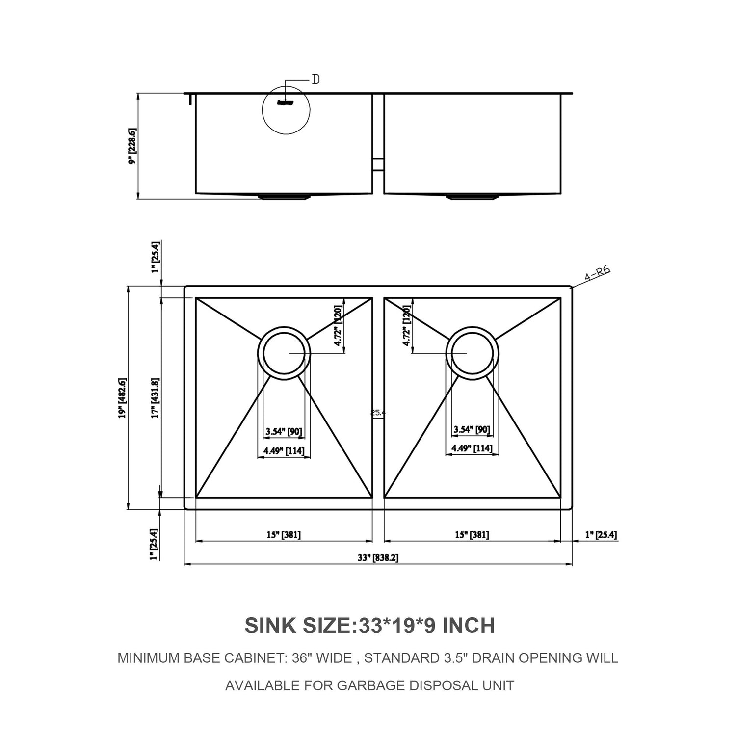 Undermount Double Bowl Kitchen Sink 16 Gauge With 9&quot; Deep Basin - Brushed Nickel