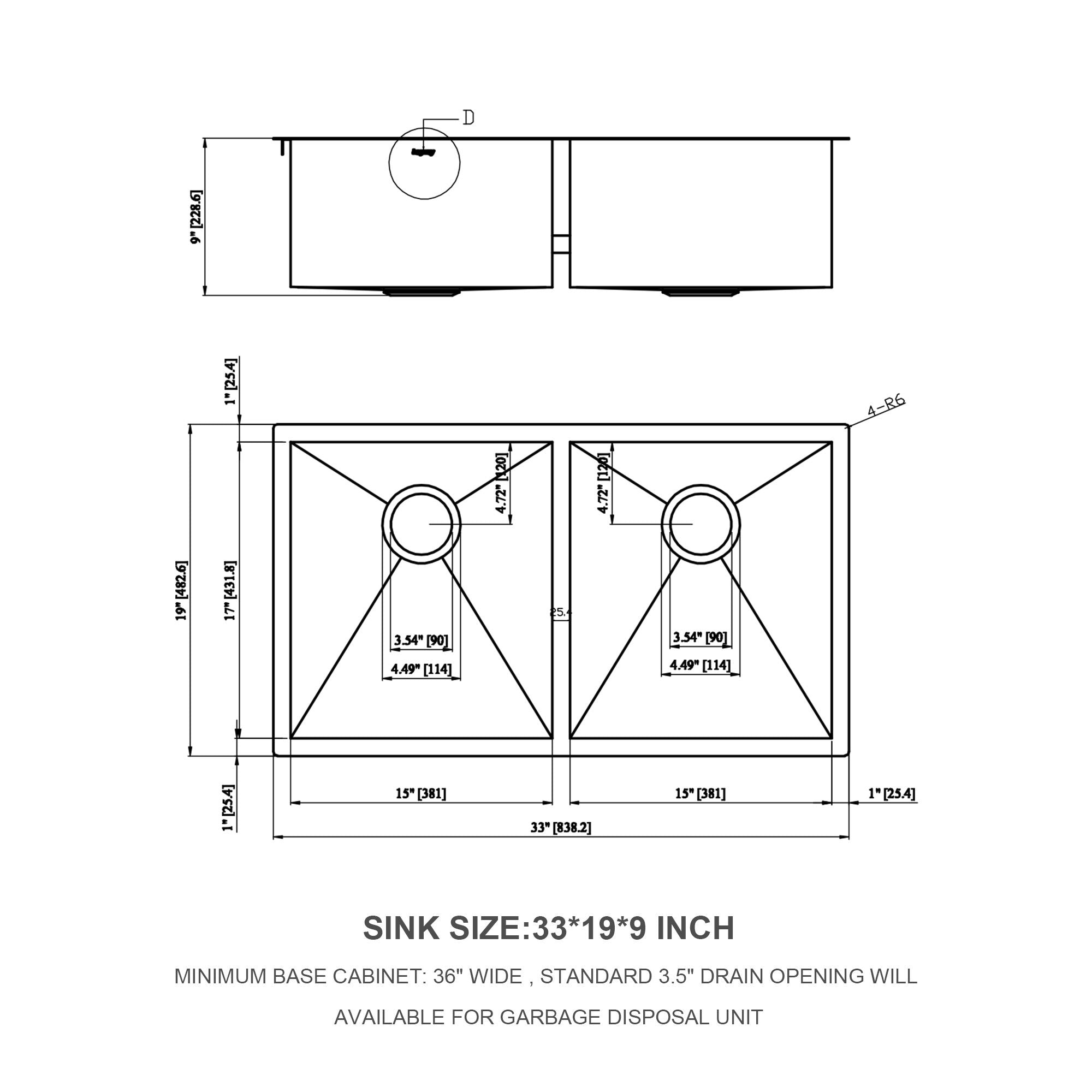 Undermount Double Bowl Kitchen Sink 16 Gauge With 9&quot; Deep Basin - Brushed Nickel