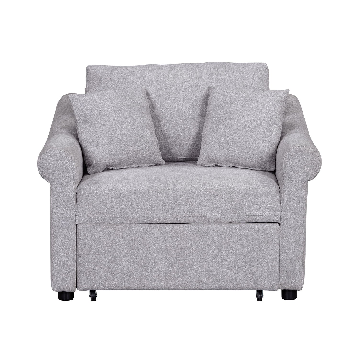 Chenille Convertible Sleeper Chair With Adjustable Backrest, 3 In 1 Lounger Chair Turns Into Bed, Single Bed For Living Room